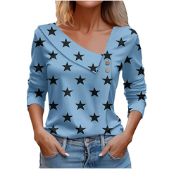 Blusa estampa floral de manga comprida feminina, blusa branca, camisas da moda, - Show Drop