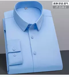 Camisa formal masculina de manga comprida, cor sólida, não engomada, casual pa - Show Drop