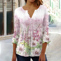 Blusa de temperamento estampada feminina, blusa casual, elegante na moda na internet