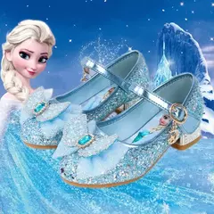 Sandálias de princesa congelada feminina Disney, sapatos infantis, salto alto,