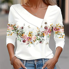 Blusa estampa floral de manga comprida feminina, blusa branca, camisas da moda, - comprar online