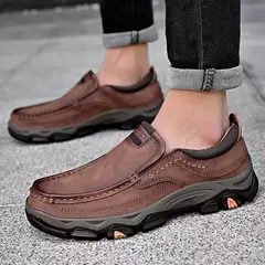 Mocassins casuais de couro genuíno para homens, tênis antiderrapante para cami na internet