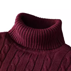 Suéter de malha de gola alta masculino, jumper quente, malha de lã, casual, ma - loja online