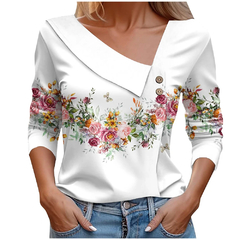 Blusa estampa floral de manga comprida feminina, blusa branca, camisas da moda, - comprar online