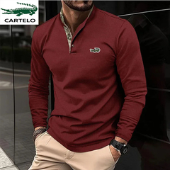 Camisa polo de manga longa masculina, camiseta esportiva casual com gola redonda - Show Drop