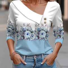 Blusa estampa floral de manga comprida feminina, blusa branca, camisas da moda, - Show Drop