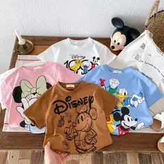 Mickey impresso t-shirt para menino e menina, top de manga curta, design bonito na internet