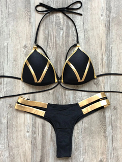 Conjunto de biquíni dourado feminino, maiô acolchoado sexy, roupa de banho pus - Show Drop