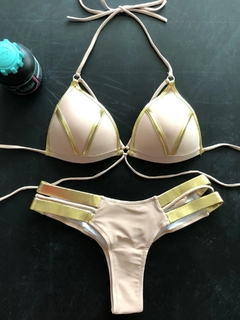 Imagem do Conjunto de biquíni dourado feminino, maiô acolchoado sexy, roupa de banho pus