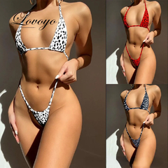 Halter micro tanga biquíni para mulheres, maiô triângulo sexy, mini swimwear, - Show Drop