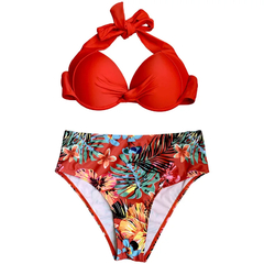 Sexy halter bikini 2023 feminino floral impresso banho feminino push up maiô ci na internet