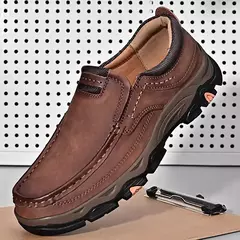 Mocassins casuais de couro genuíno para homens, tênis antiderrapante para cami - Show Drop