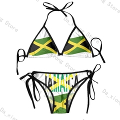 Biquíni tanga brasileira para as mulheres, roupas de praia, sexy, com bandeira,