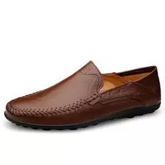 CLOHOO-Sapatos masculinos de couro genuíno, deslizamento casual no mocassim, co - comprar online