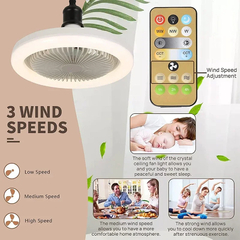 Ventilador de teto com lâmpada de iluminação, 3in 1, E27, Converter Base, Con - Show Drop