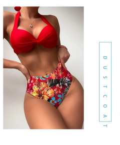 Sexy halter bikini 2023 feminino floral impresso banho feminino push up maiô ci - comprar online