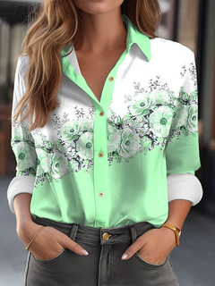 Blusa de manga comprida floral estampada para mulheres, rosa, verde claro, camis - Show Drop