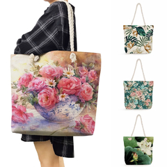 Moda bonito floral impressão bolsas casuais de alta capacidade das mulheres sac