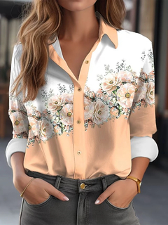 Blusa de manga comprida floral estampada para mulheres, rosa, verde claro, camis - comprar online