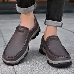 Mocassins casuais de couro genuíno para homens, tênis antiderrapante para cami