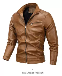 Jaqueta de couro PU para homens, casacos de lã, casual Outerwear, Tendência Ad - Show Drop