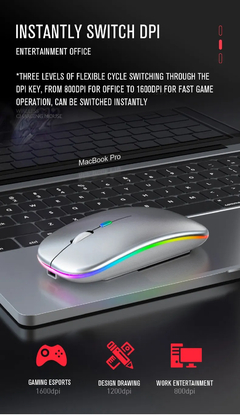 Mouse sem fio bluetooth portátil, carregamento luminoso, 2.4g, usb, tablet, tel - comprar online