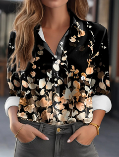 Elegante estampas de flores para mulheres, blusa feminina, roupas femininas, top na internet