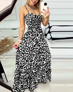 Wepbel-Vestido feminino sem mangas com estampa leopardo, vestido maxi de cintura na internet