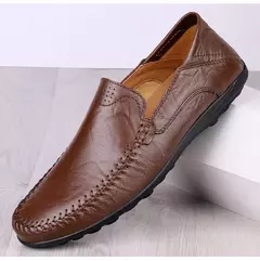 CLOHOO-Sapatos masculinos de couro genuíno, deslizamento casual no mocassim, co na internet