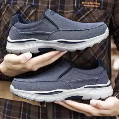 Sapatos de lona de couro macio para homens, mocassins masculinos leves casuais,