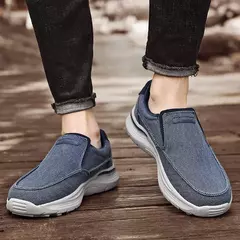 Sapatos de lona de couro macio para homens, mocassins masculinos leves casuais,