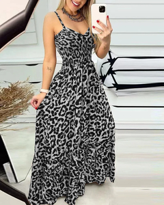 Wepbel-Vestido feminino sem mangas com estampa leopardo, vestido maxi de cintura - Show Drop