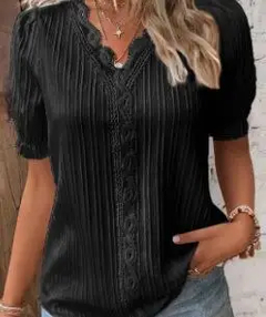 Camisa feminina de manga curta com decote v, blusa sexy sólida, blusa de emenda