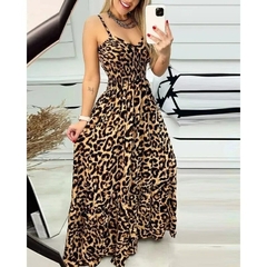 Wepbel-Vestido feminino sem mangas com estampa leopardo, vestido maxi de cintura - Show Drop