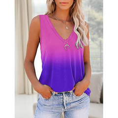 Mulheres Tie Dye 3D Print Tank Tops, V-Neck Camisolas sem mangas, colete de ombr na internet