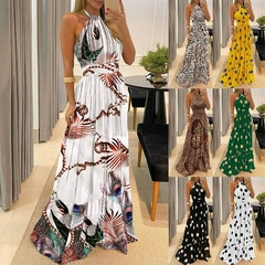 Vestido longo de verão bolinhas para as mulheres, maxi, casual, sexy, colar hal na internet