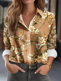 Elegante estampas de flores para mulheres, blusa feminina, roupas femininas, top - loja online