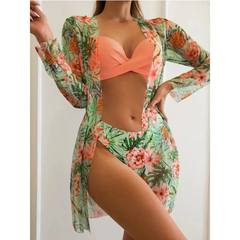 Choichic-sexy conjunto de três peças para as mulheres, maiô estampado floral,