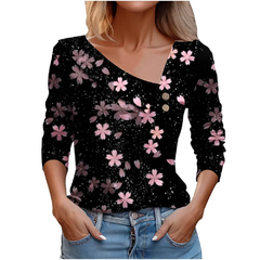 Blusa estampa floral de manga comprida feminina, blusa branca, camisas da moda, - loja online