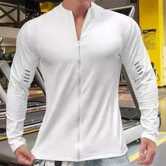 Imagem do Camiseta de zíper de manga comprida masculina, roupas de ginástica soltas, cor