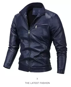 Imagem do Jaqueta de couro PU para homens, casacos de lã, casual Outerwear, Tendência Ad