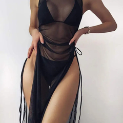 Chronstyle malha sheer ver através do vestido de biquíni cover ups 2021 sexy m - comprar online