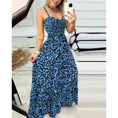 Imagem do Wepbel-Vestido feminino sem mangas com estampa leopardo, vestido maxi de cintura