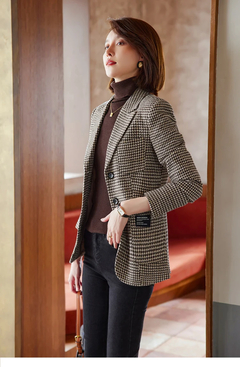 Casaco de lã Houndstooth Houndstooth para senhoras, blazer xadrez feminino, top - comprar online