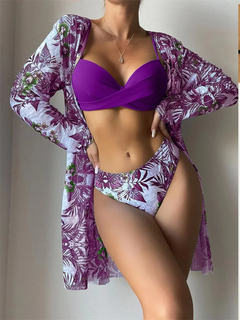 Choichic-sexy conjunto de três peças para as mulheres, maiô estampado floral, - Show Drop