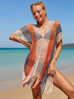 Sexy Beach Cover Up para senhoras, Crochet vestido branco Swimwear, Fato de banh