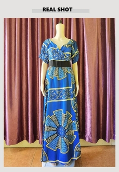 Vestido maxi estampado africano dashiki para mulheres, sexy decote em v, sem cos