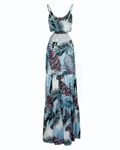 Wepbel-vestido floral feminino, decote em v, bodycon sem mangas, vestido longo, - comprar online