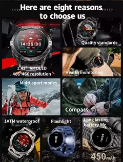 Smartwatch esportivo AMOLED com lanterna para homens, rastreador de fitness à p - Show Drop