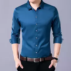 Camisa de manga comprida masculina, moda casual, cor sólida - comprar online